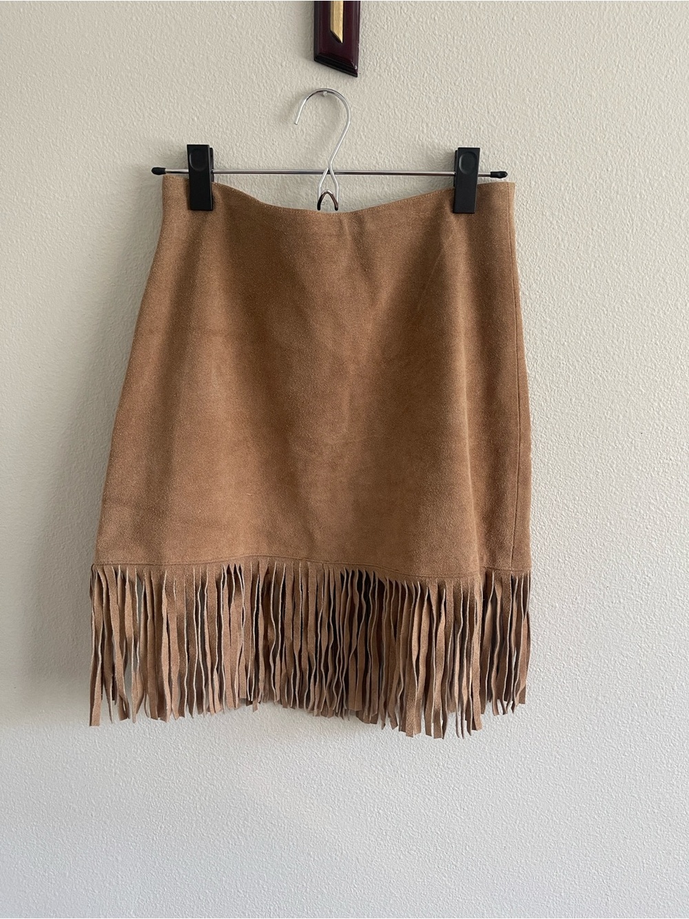 Passport Camel Fringe Leather Suede Mini Skirt